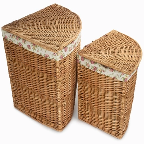 Light Steamed Willow Corner Linen Basket with Garden Rose Lining Set 2 laundry organizer,dirty clothes basket,plastic laundry basket