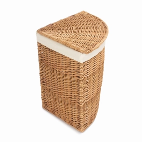 Light Steamed Willow Corner Linen Basket with White Lining - Small laundry organizer,dirty clothes basket,plastic laundry basket