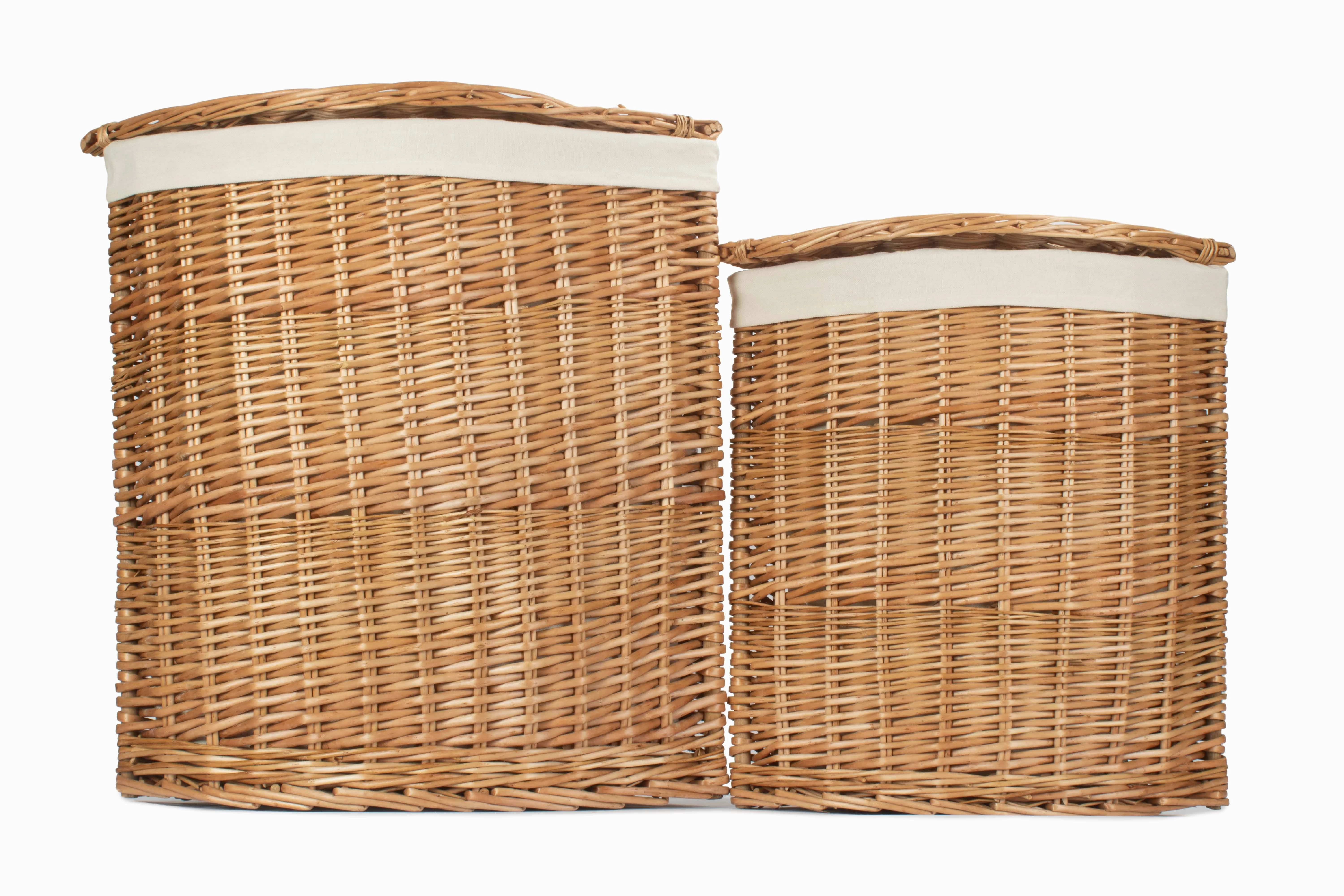 Light Steamed Willow Corner Linen Basket with White Lining Set 2
