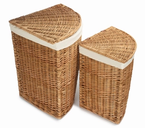 Light Steamed Willow Corner Linen Basket with White Lining Set 2 laundry organizer,dirty clothes basket,plastic laundry basket