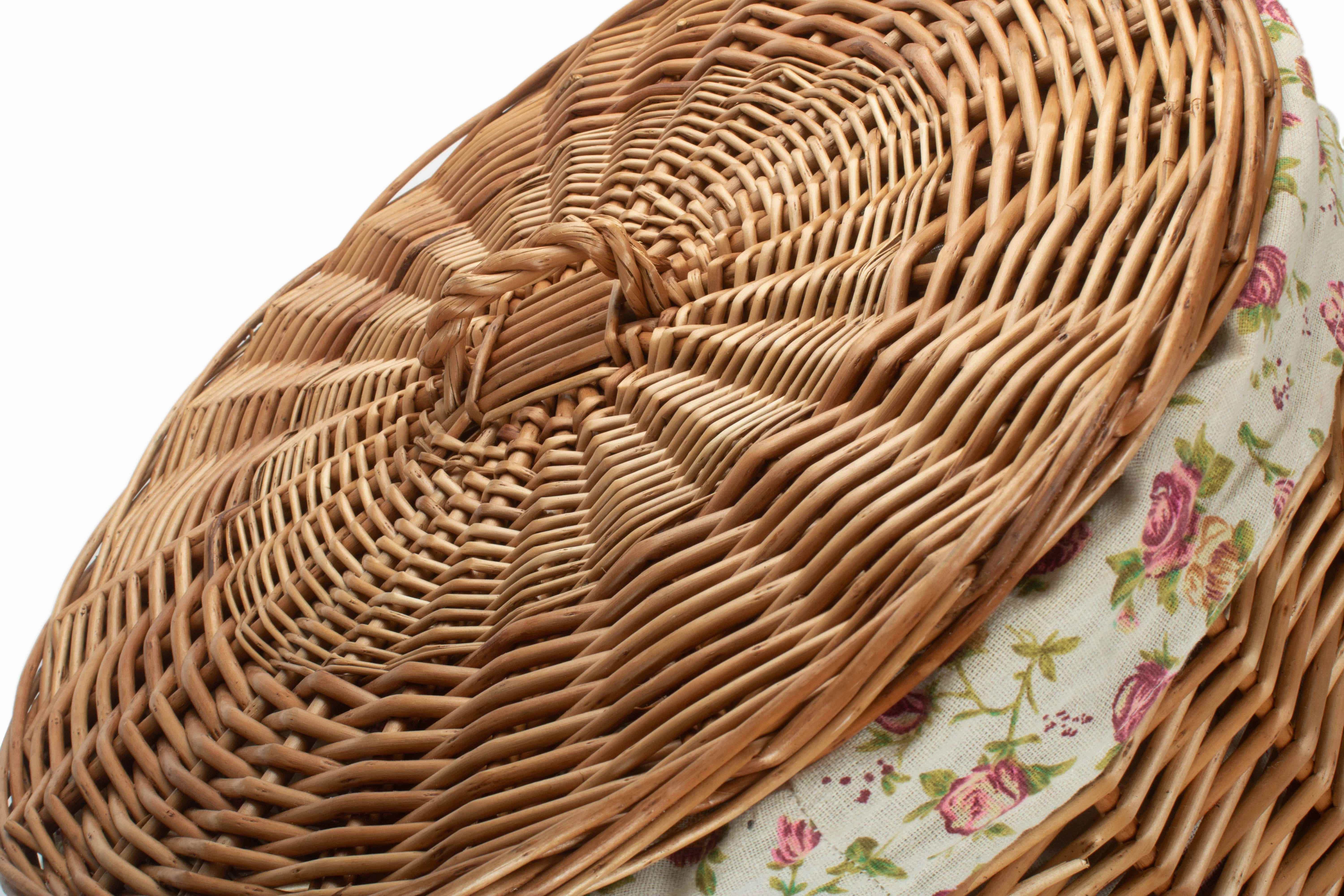 Light Steamed Willow Round Linen Basket with Garden Rose Lining - Large