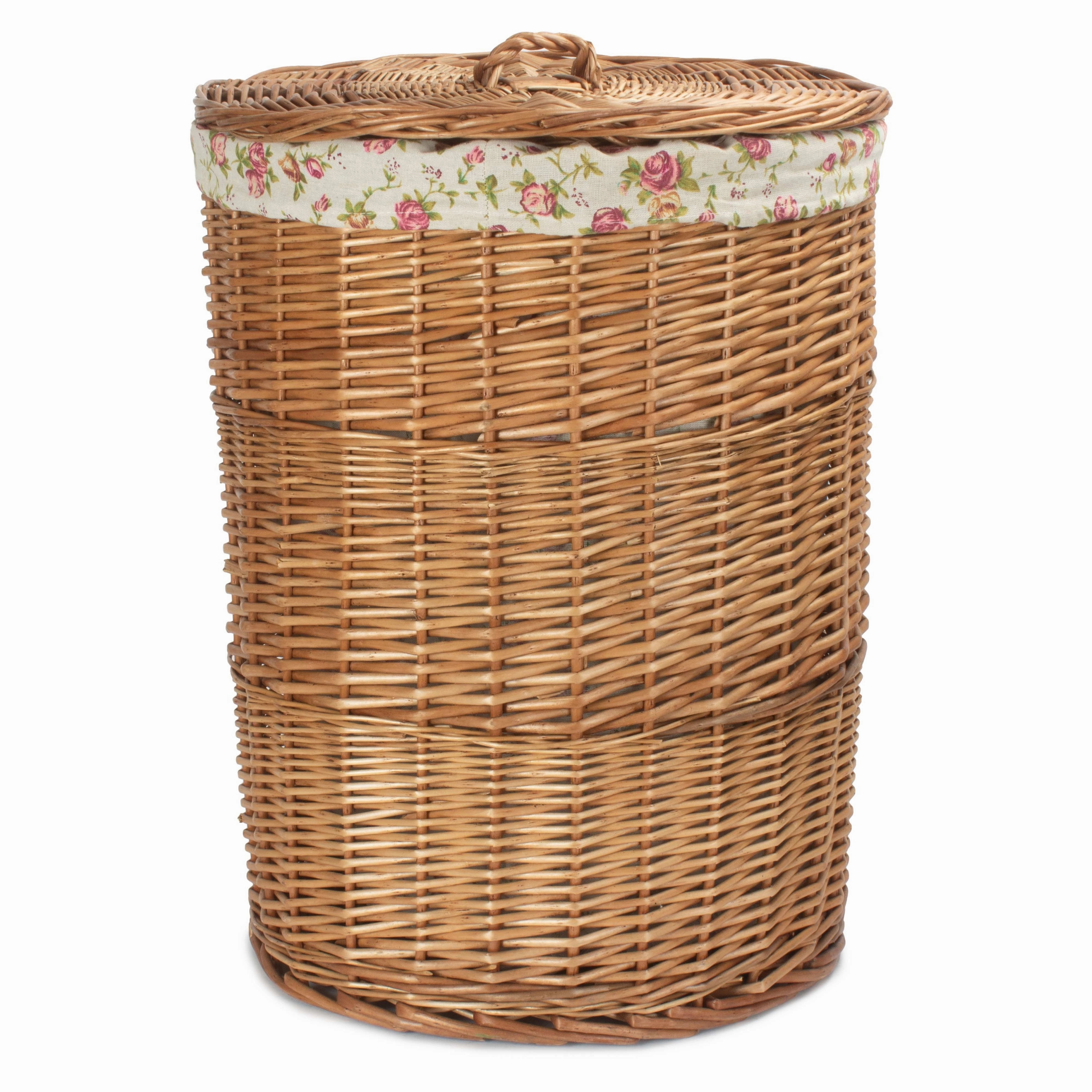 Light Steamed Willow Round Linen Basket with Garden Rose Lining - Large laundry organizer,dirty clothes basket,plastic laundry basket