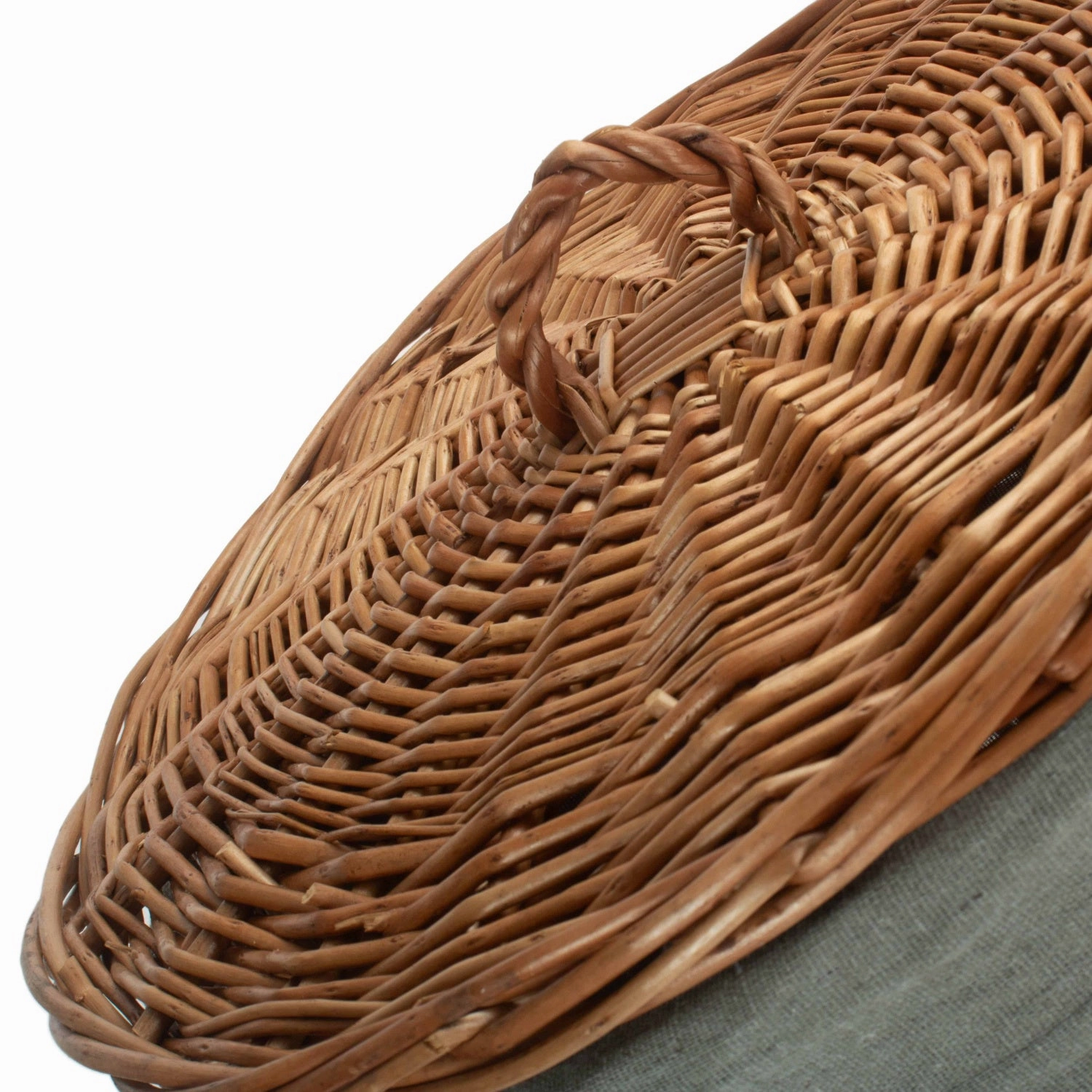 Light Steamed WIllow Round Linen Basket with Grey Sage Lining - Small