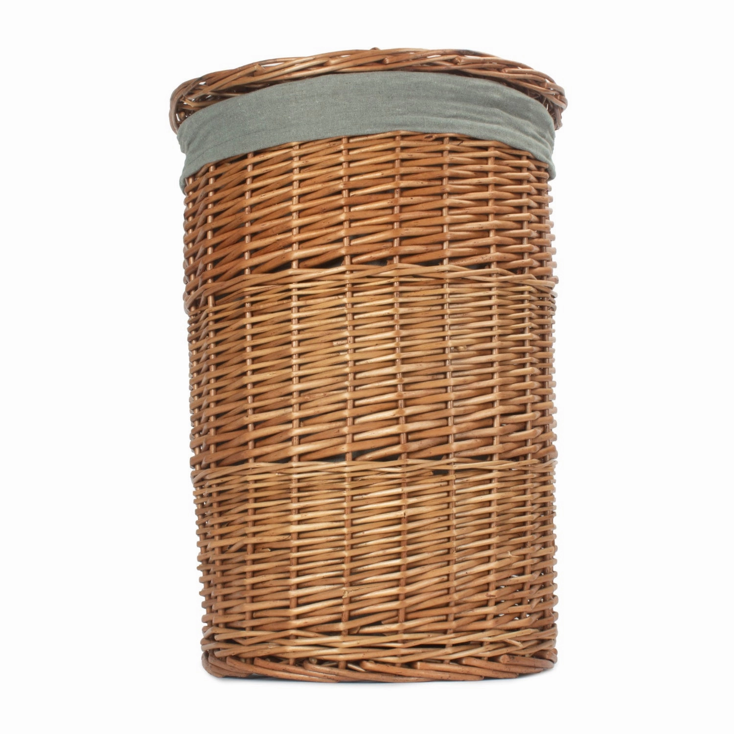 Light Steamed WIllow Round Linen Basket with Grey Sage Lining - Small