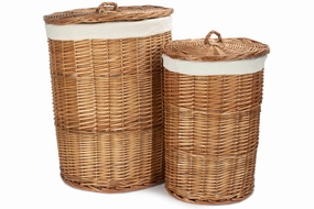 Light Steamed Willow Round Linen Basket with White Lining Set 2 laundry organizer,dirty clothes basket,plastic laundry basket