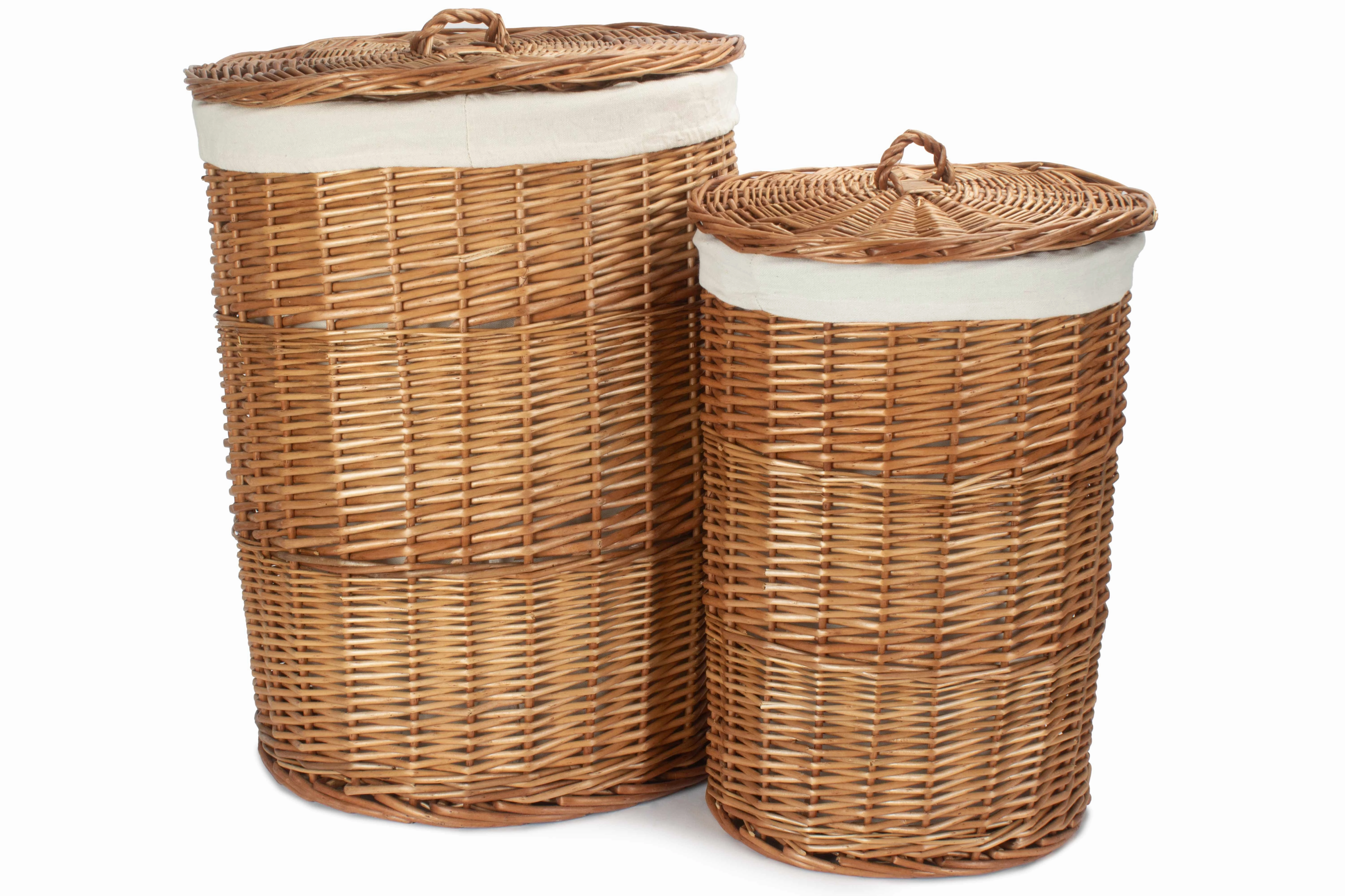 Light Steamed Willow Round Linen Basket with White Lining Set 2 laundry organizer,dirty clothes basket,plastic laundry basket