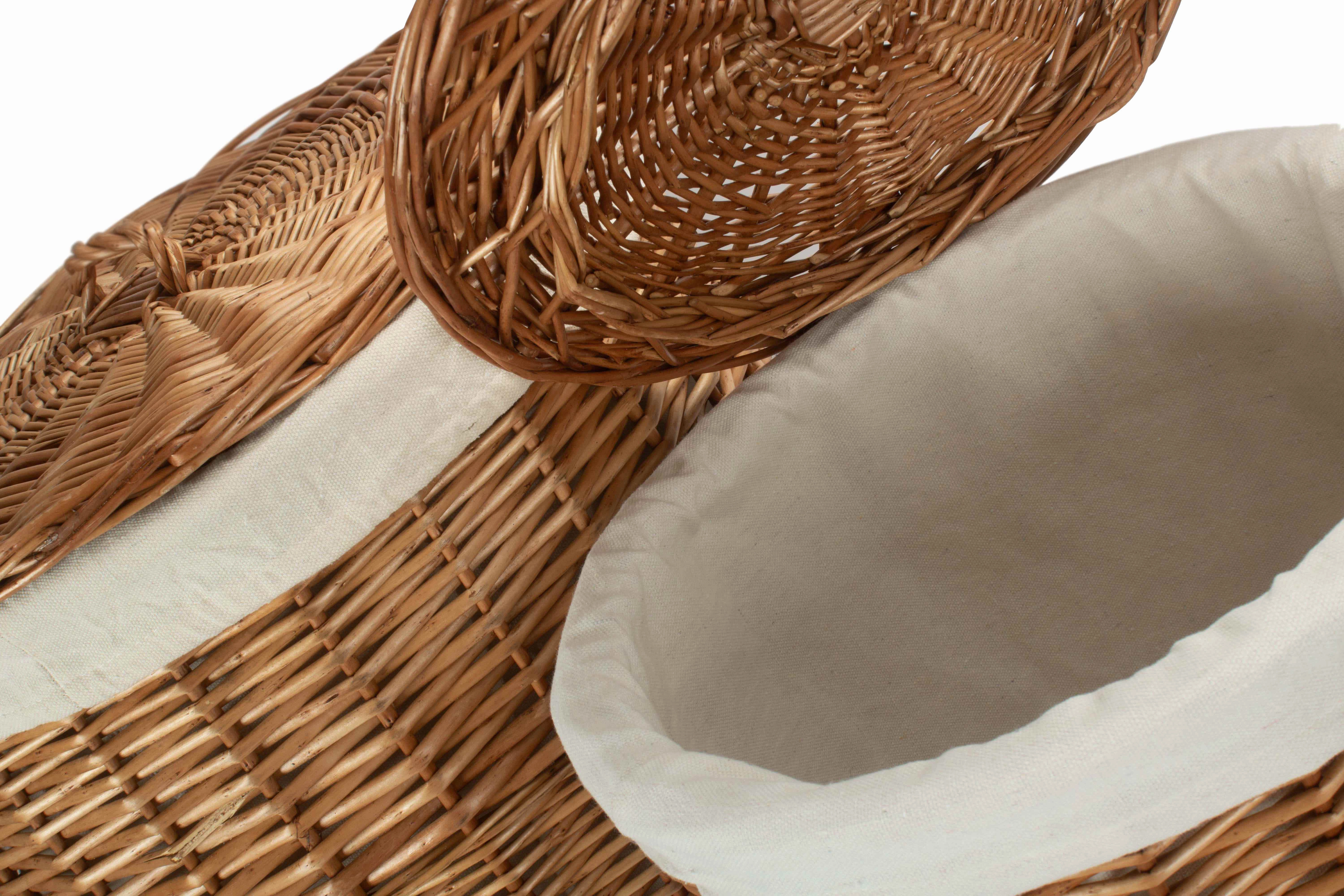 Light Steamed Willow Round Linen Basket with White Lining Set 2