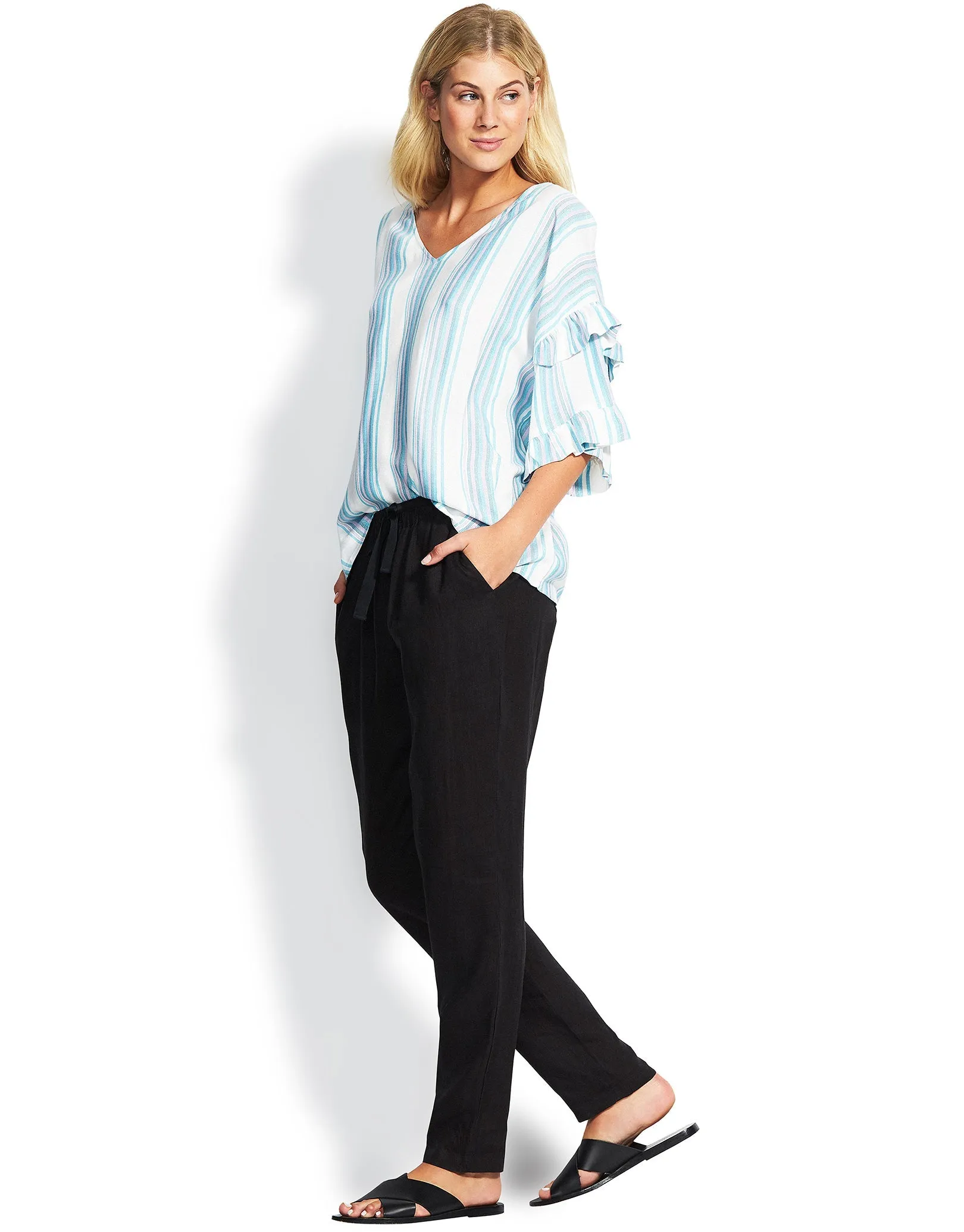Linen Drawcord Trousers - Black
