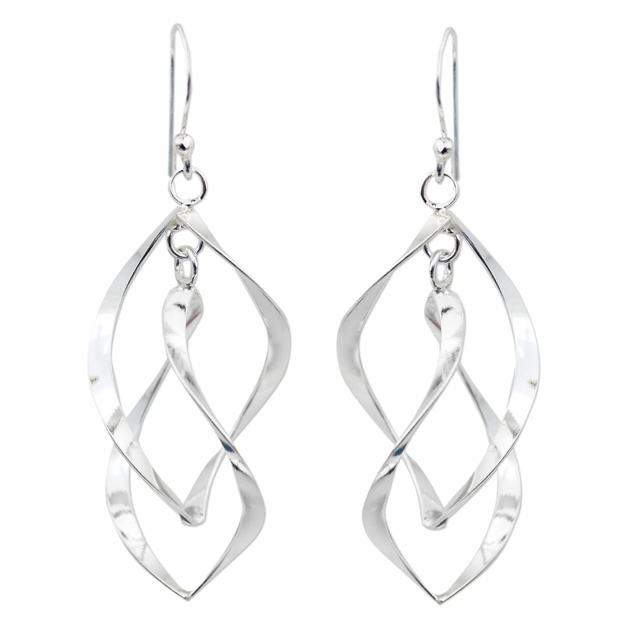 Linking Leaves Silver Dangle Earrings