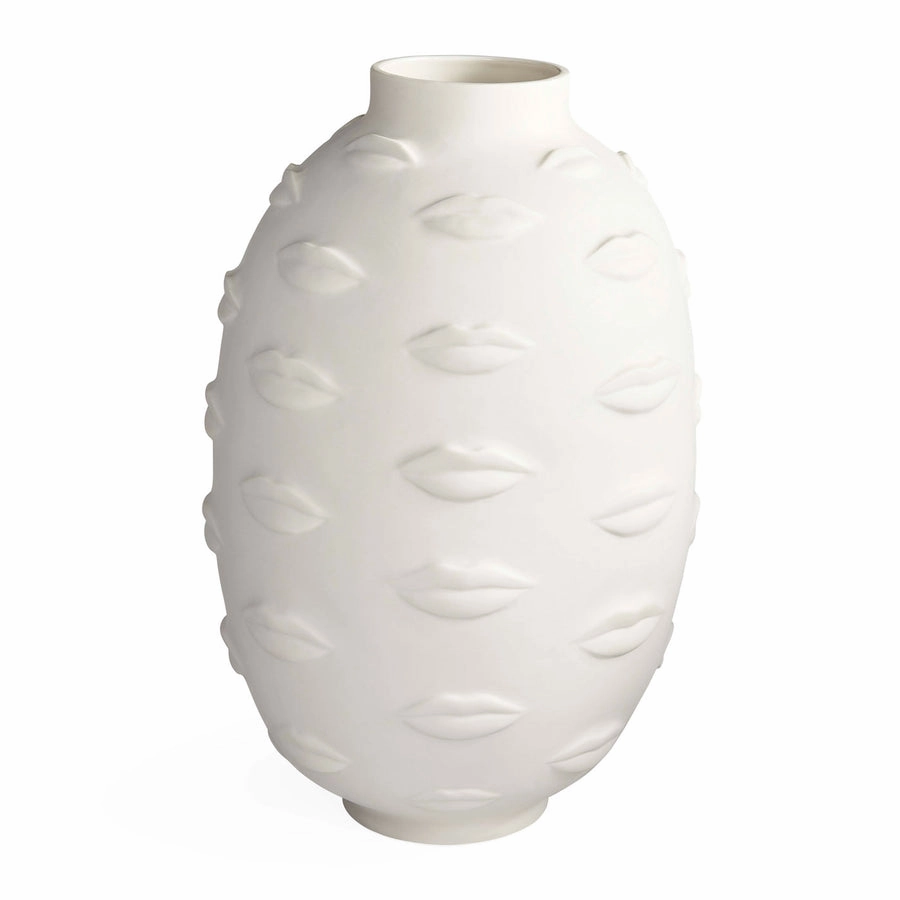 Lips Embossed Porcelain Vase | Jonathan Adler Gala Vase,Glass Vase