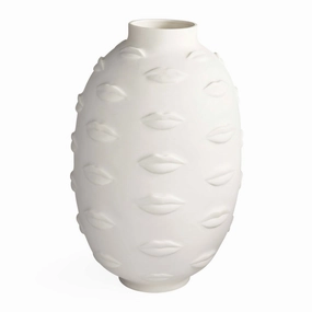 Lips Embossed Porcelain Vase | Jonathan Adler Gala Vase,Glass Vase