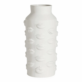 Lips Embossed Porcelain Vase L | Jonathan Adler Gala Vase,Glass Vase