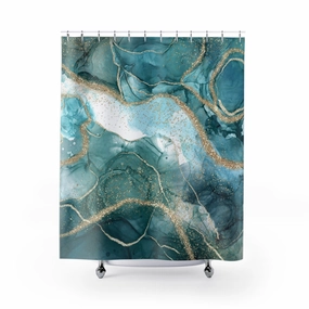 Liquid Ink Shower Curtain | Teal Non Foil Gold Lighting,Home Lighting