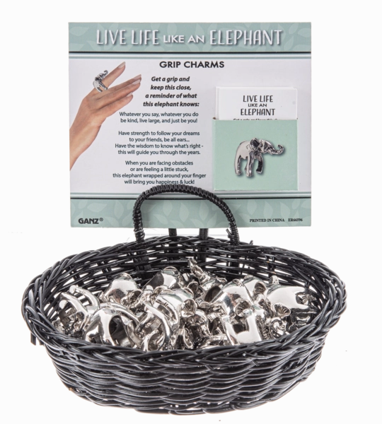 Live Life Like An Elephant Grip Ring Token Charm