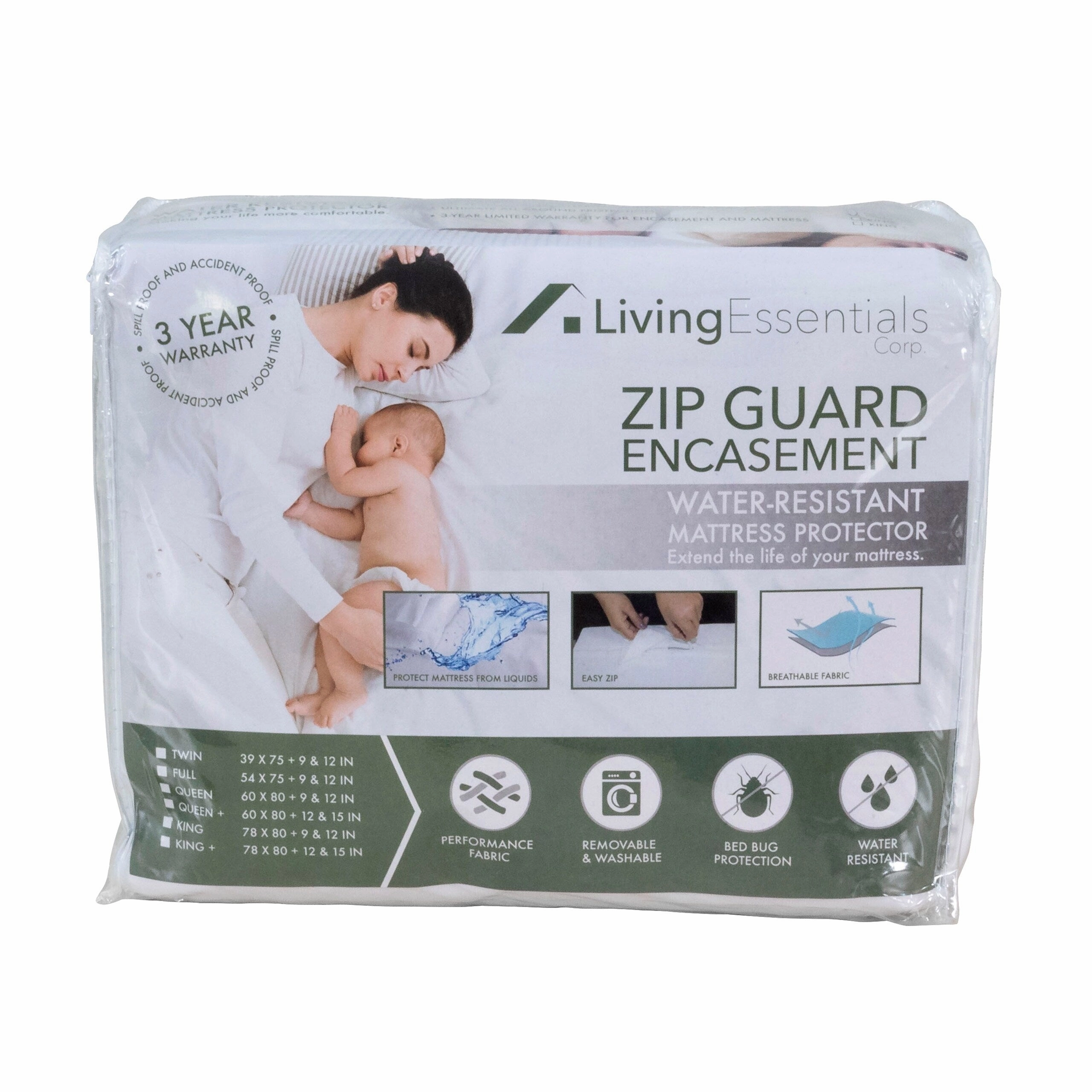 Living Essentials Hypoallergenic Waterproof Mattress Encasement (Twin)