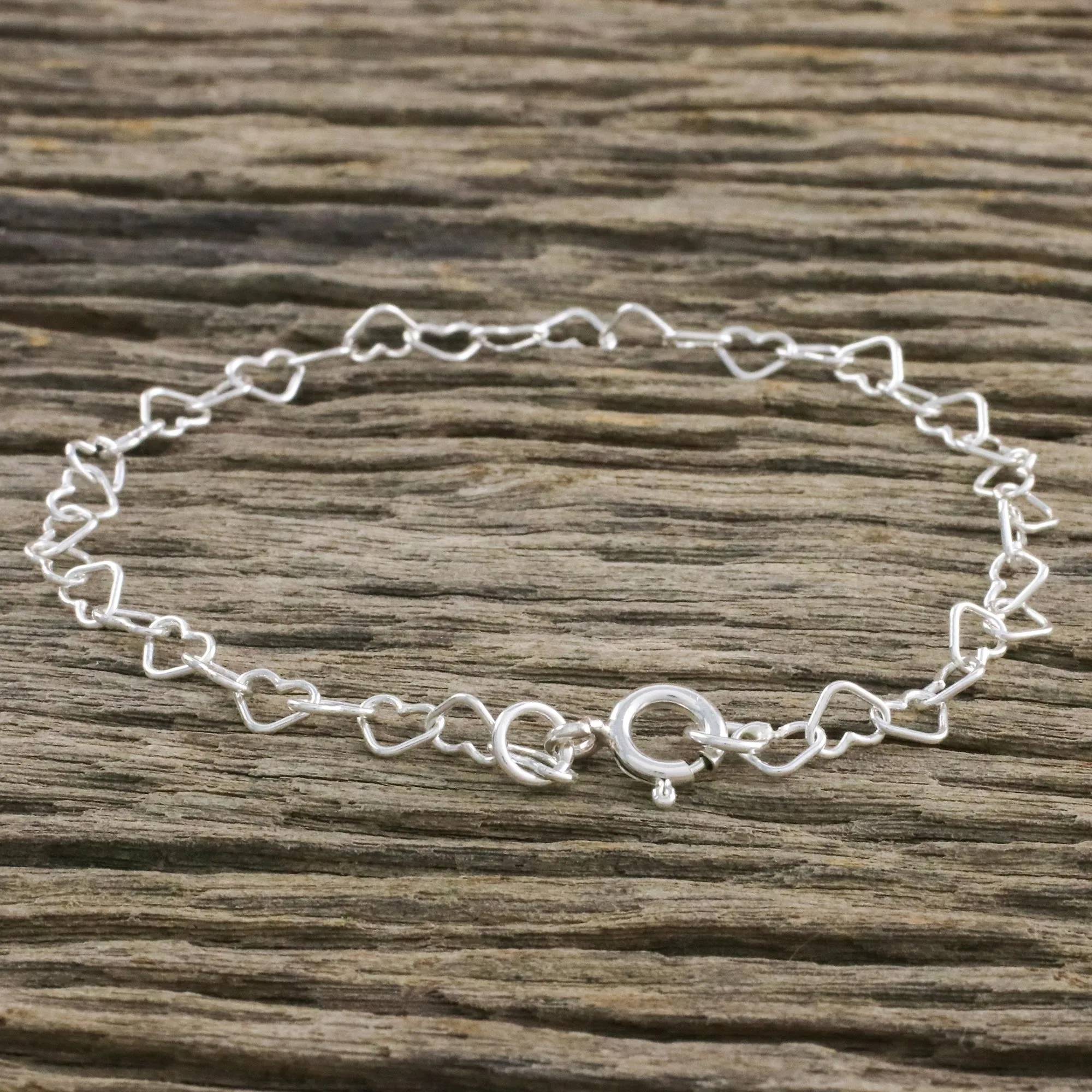 Lots of Love Heart Motif Sterling Silver Link Bracelet from Thailand