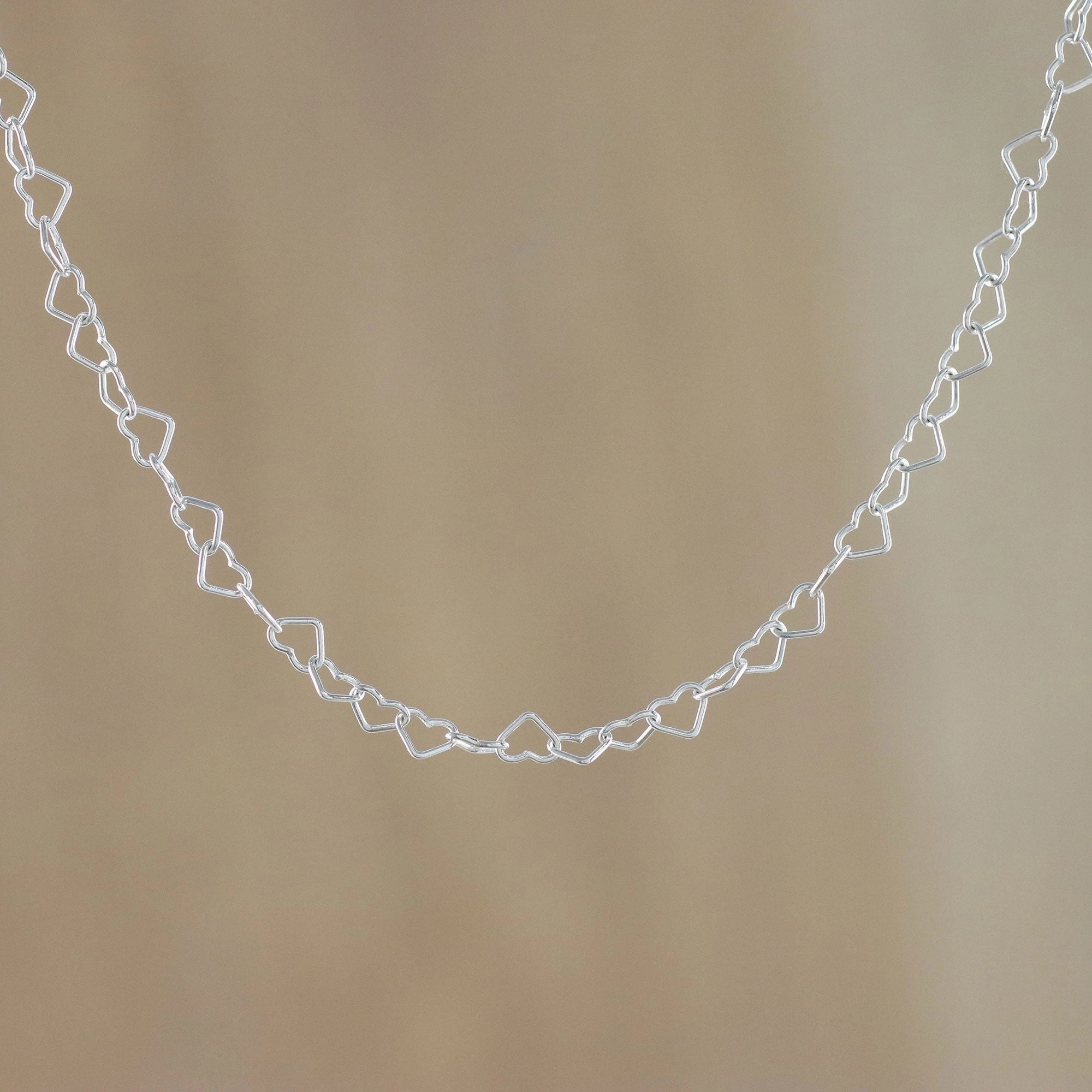 Lots of Love Sterling Silver Heart Link Necklace (3mm) from Thailand