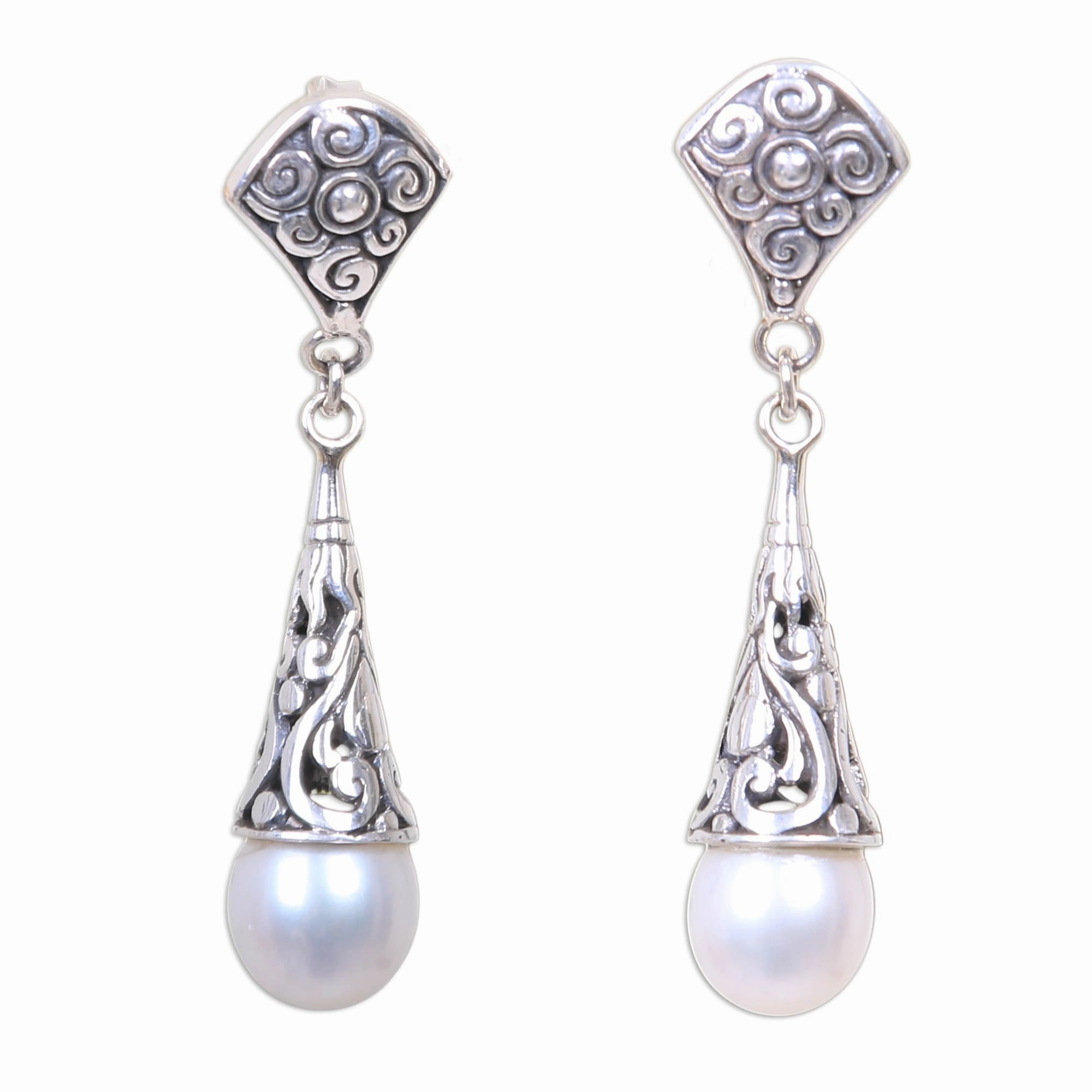 Lotus Bud Promise Balinese Cultured Pearl Earrings Crafted of Sterling Silver