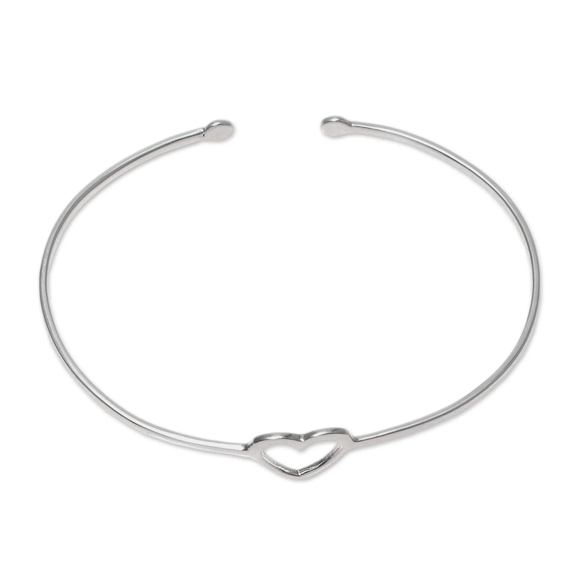 Love Gleams Sterling Silver Heart Cuff Bracelet from India