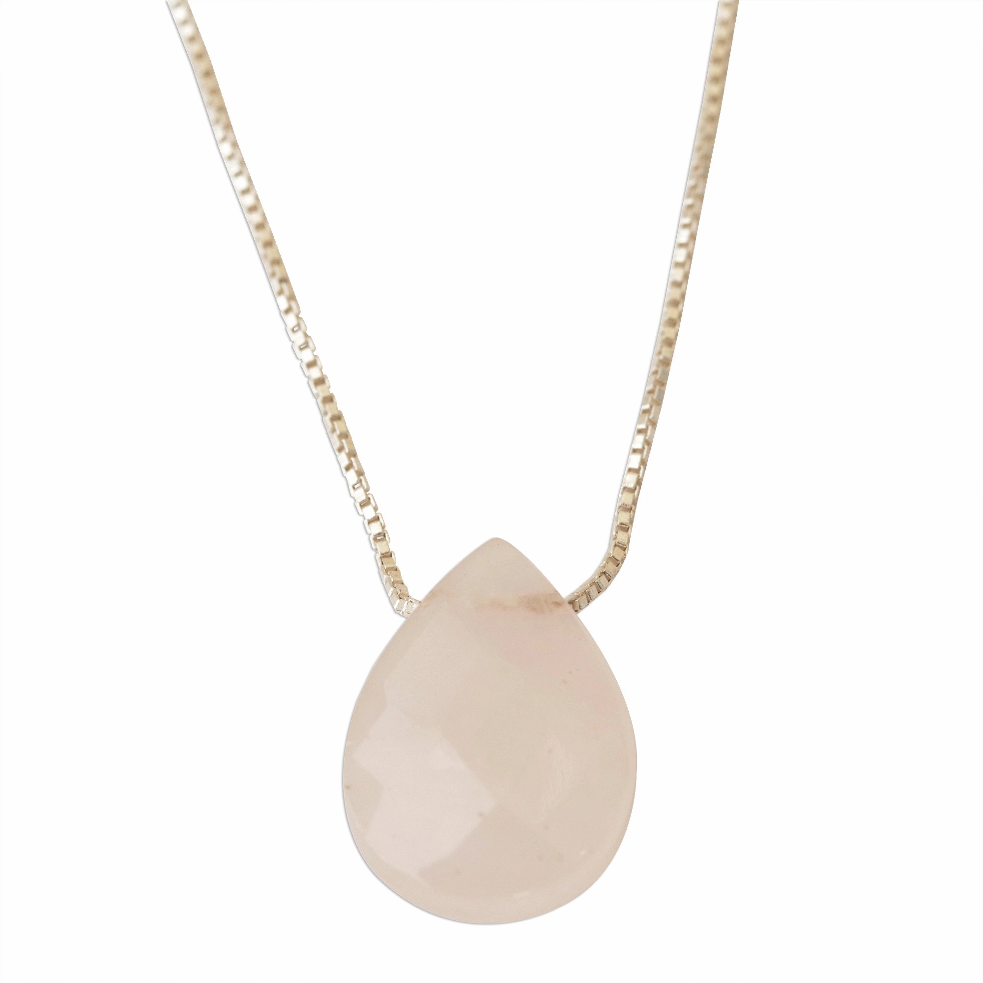 Love Drop Contemporary Brazilian Rose Quartz and Silver 16