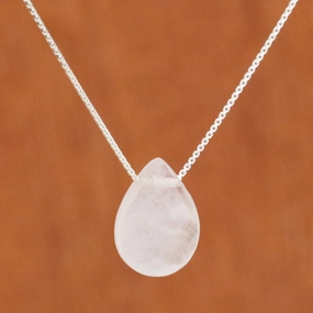 Love Drop Contemporary Brazilian Rose Quartz and Silver 16