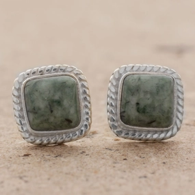 Love Lassos in Green Jade and Sterling Silver Rope Motif Earrings from Guatemala