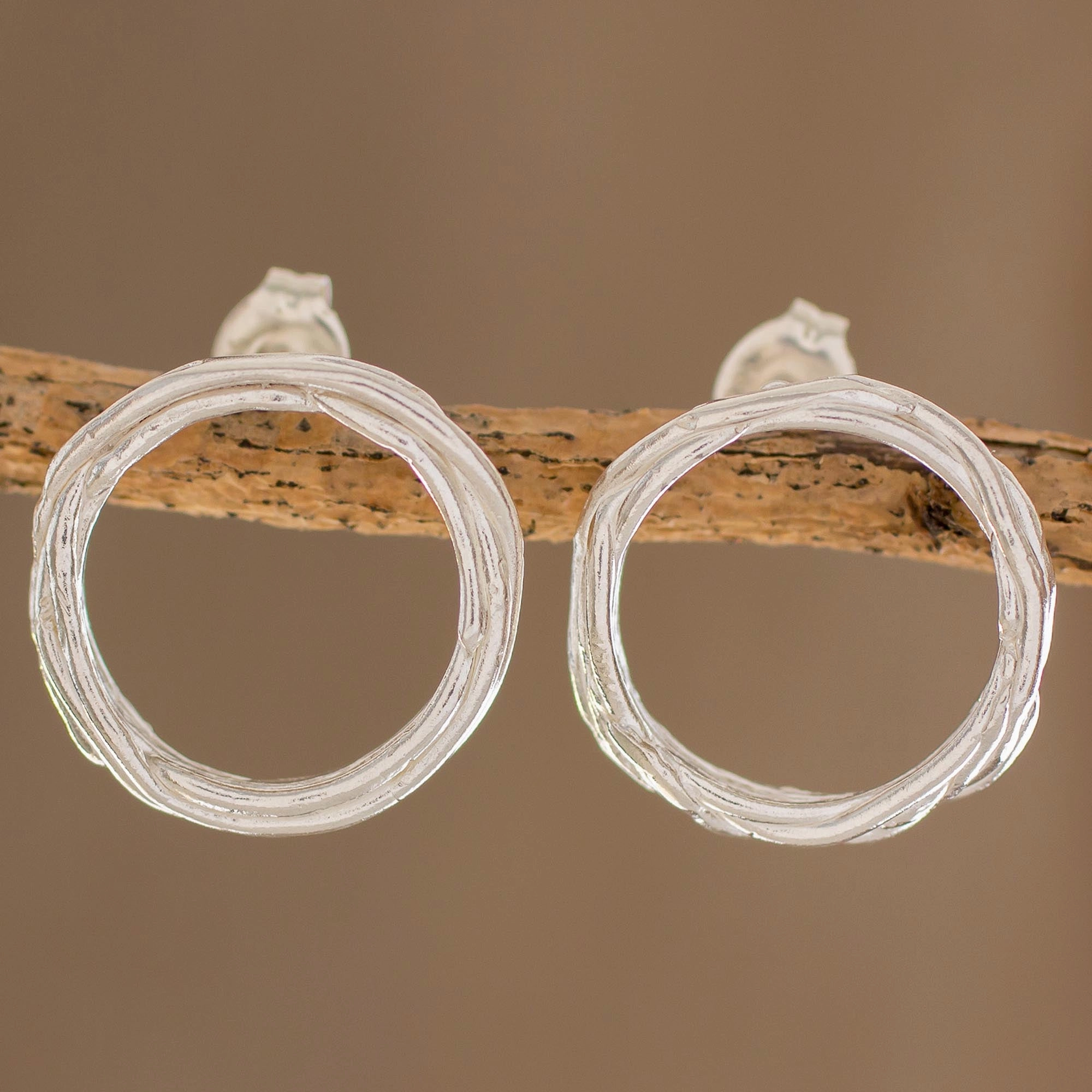 Love Nest Handcrafted Sterling Silver Circle Wreath Drop Earrings