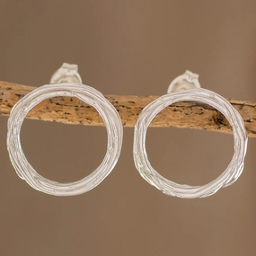 Love Nest Handcrafted Sterling Silver Circle Wreath Drop Earrings