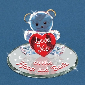 Love You To the Moon and Back Bear with Red Heart Glass Figurine Decorative Mirror,Home Decor Mirror