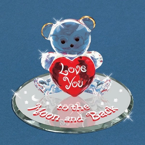 Love You To the Moon and Back Bear with Red Heart Glass Figurine Decorative Mirror,Home Decor Mirror