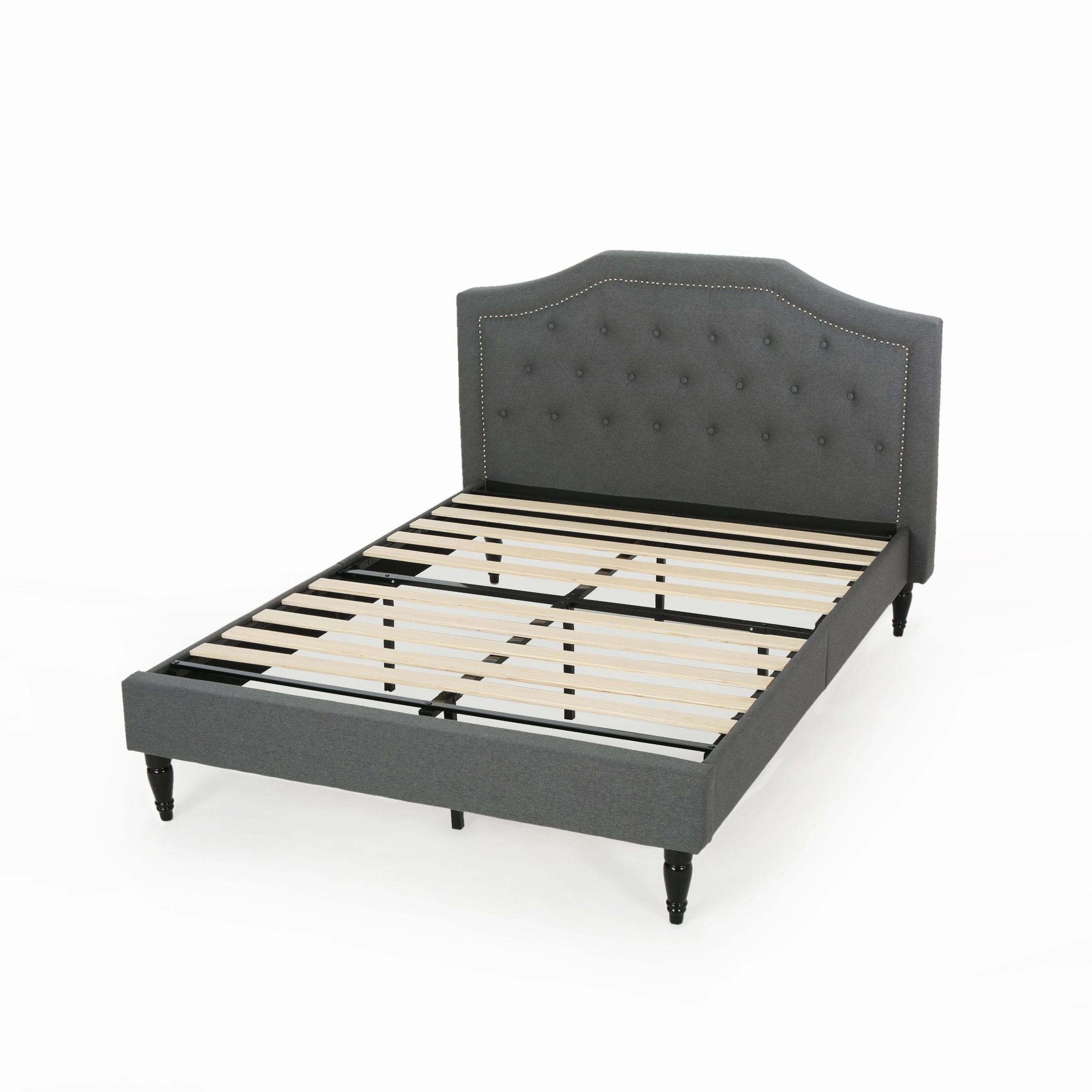 Low Profile Fully Upholstered Fabric Platform Bed Frame, Queen - NH086703