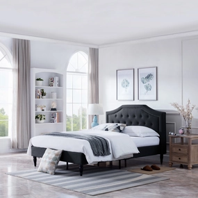 Low Profile Fully Upholstered Fabric Platform Bed Frame, Queen - NH086703 throw blanket, decorative pillow
