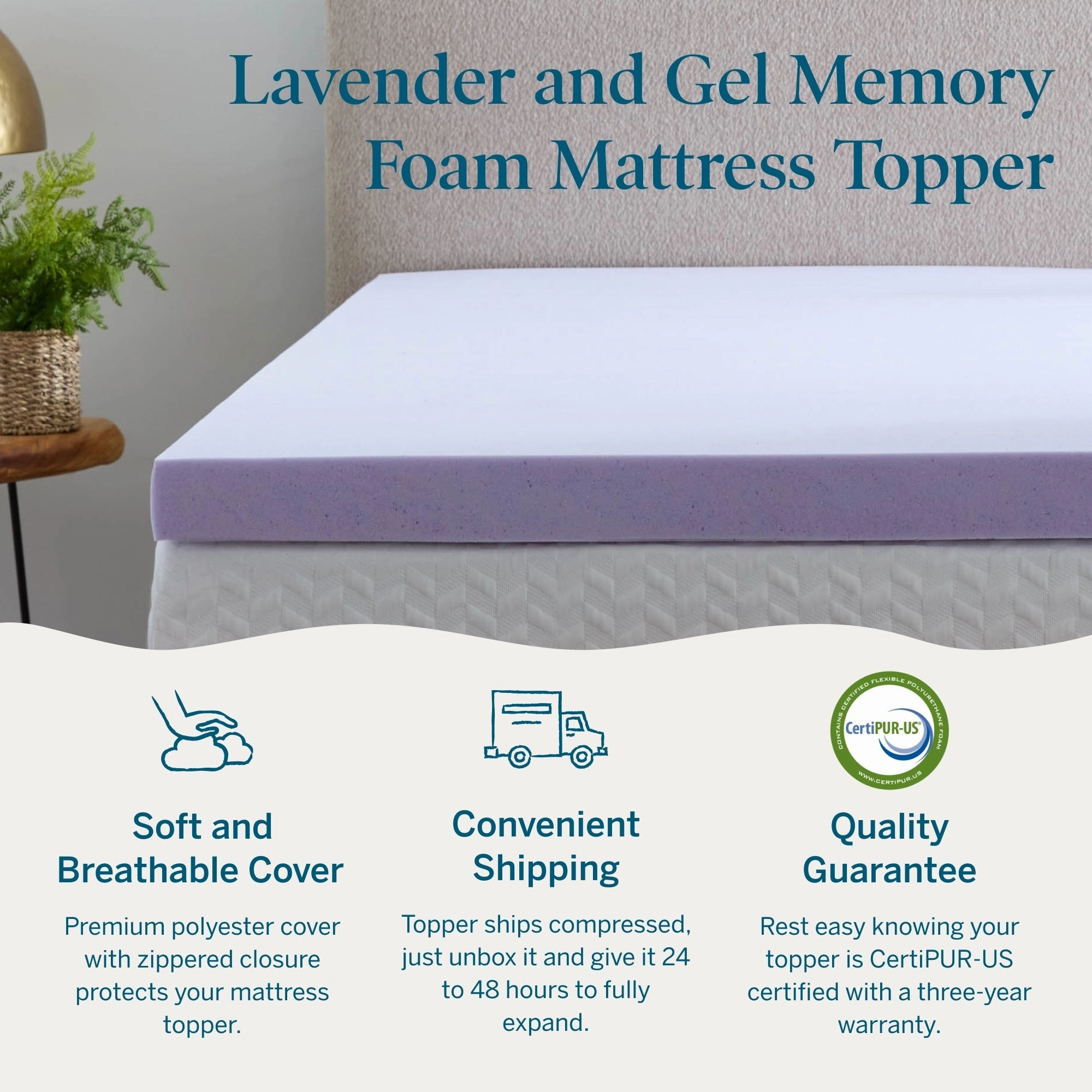 Lucid Lavender and Gel Covered Mattress Topper 2,3,4 inch - N/A