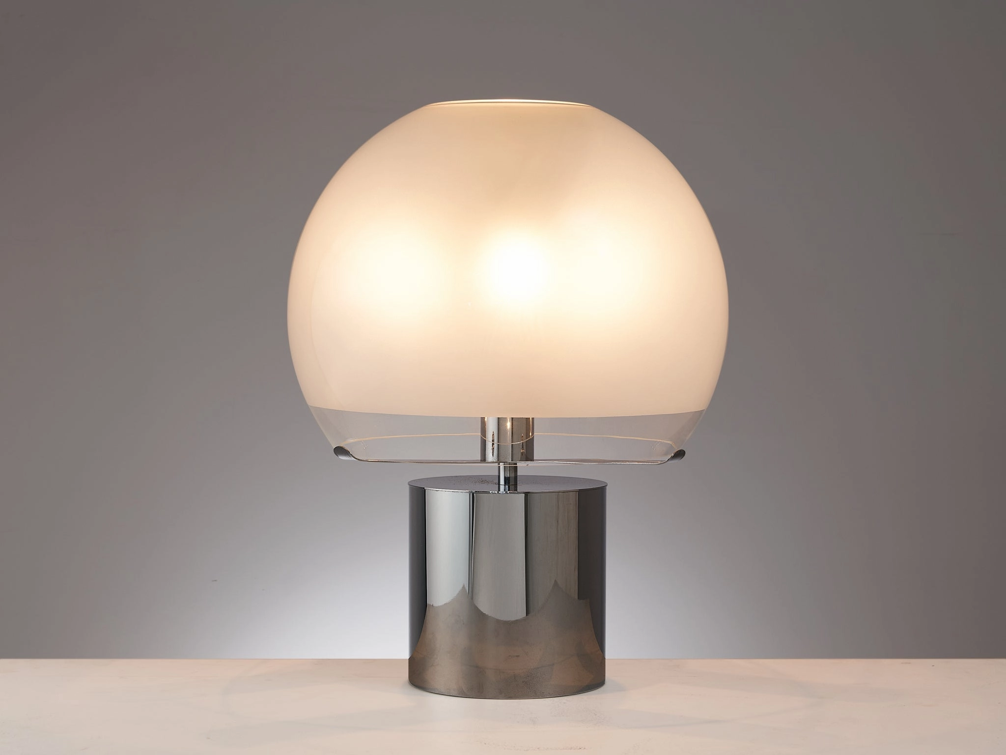 Luigi Caccia Dominioni for Azucena Table Lamp in Chrome and Frosted Glass