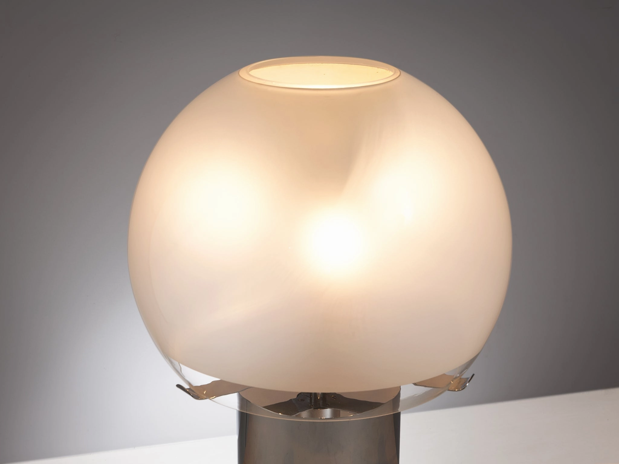 Luigi Caccia Dominioni for Azucena Table Lamp in Chrome and Frosted Glass