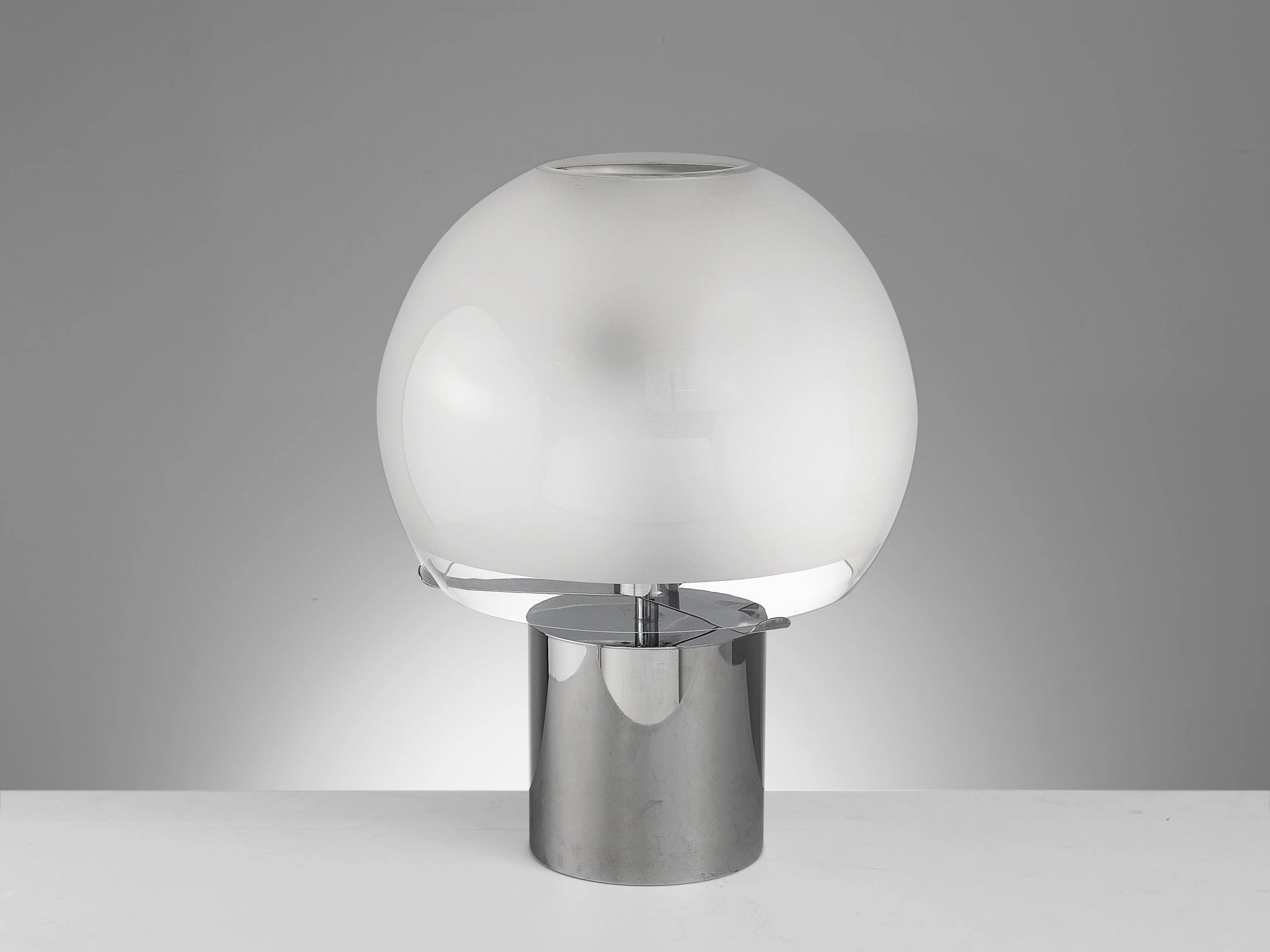 Luigi Caccia Dominioni for Azucena Table Lamp in Chrome and Frosted Glass