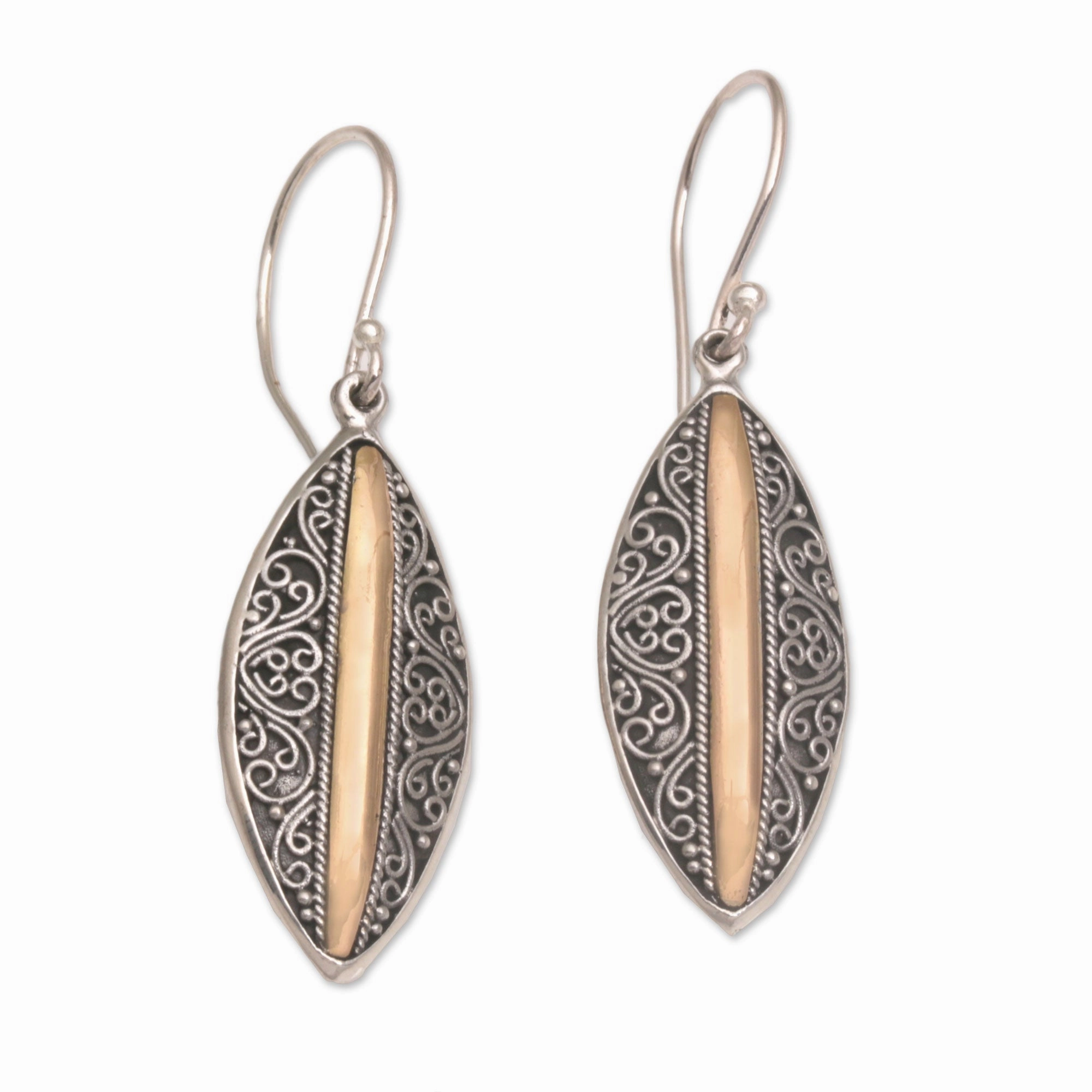 Luminous Shields Sterling Silver Dangle Earrings with 18k Gold Accents