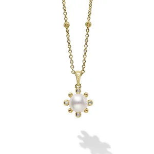 Luna 18K Gold Fleur Pearl Diamond Pendant Necklace