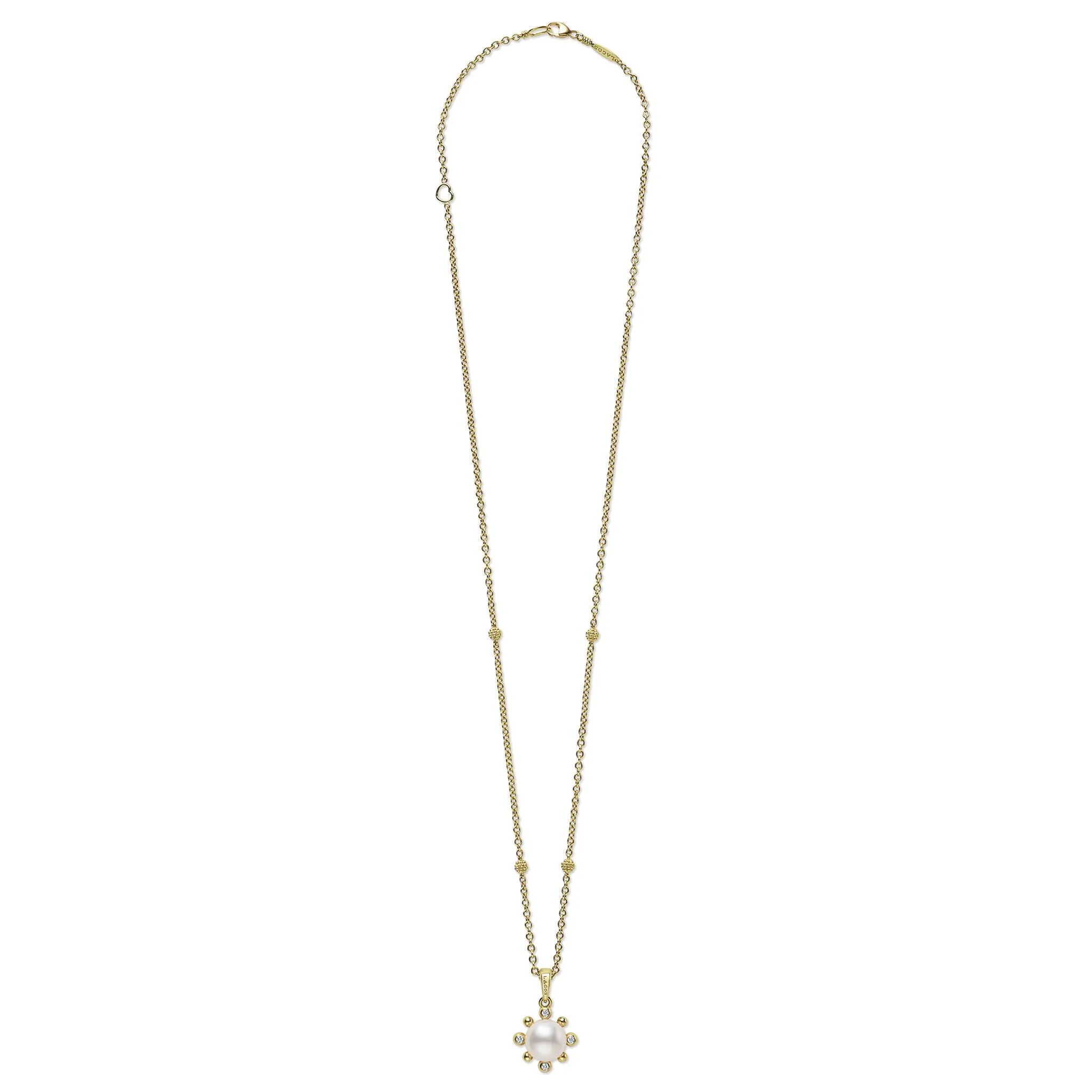 Luna 18K Gold Fleur Pearl Diamond Pendant Necklace
