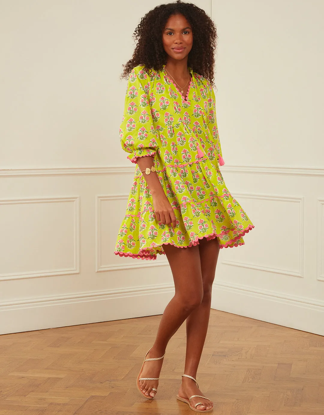 Luna Mini Dress - Lime Tulip