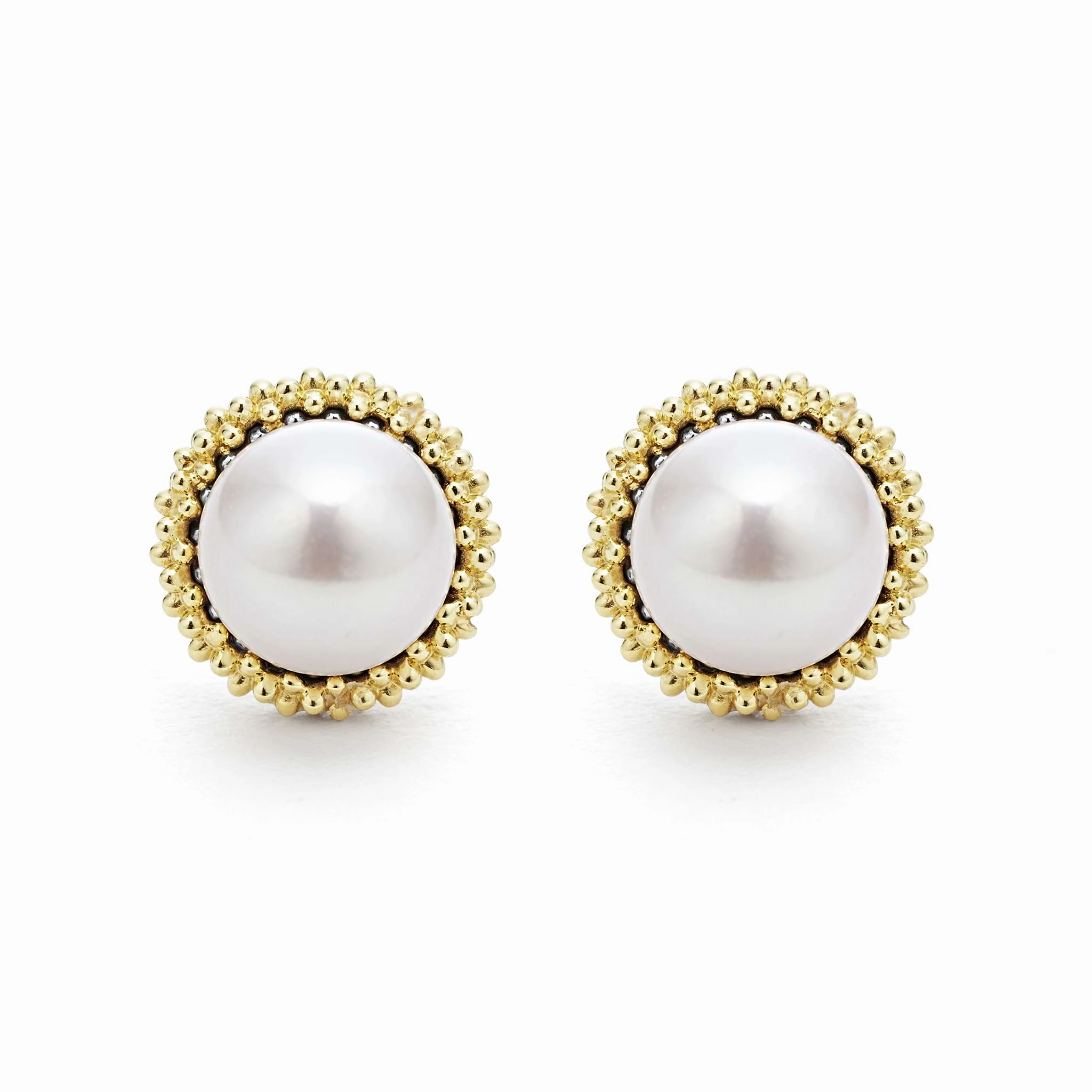 Luna 18K Gold Caviar Pearl Stud Earrings