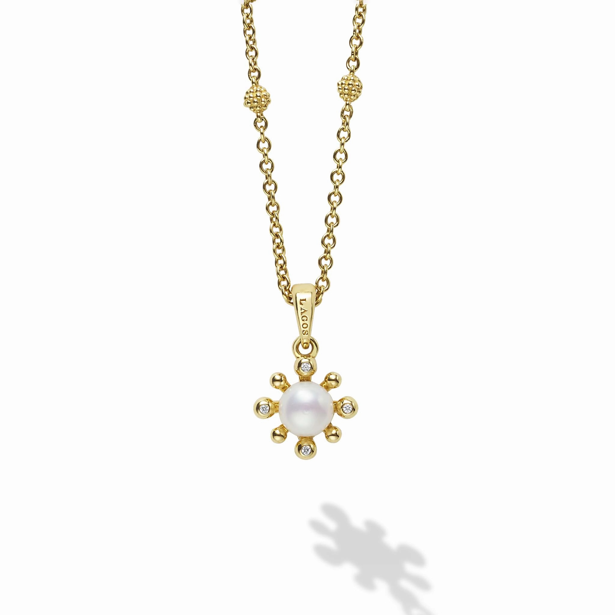 Luna 18K Gold Diamond Fleur Pearl Earrings and Necklace Gift Set
