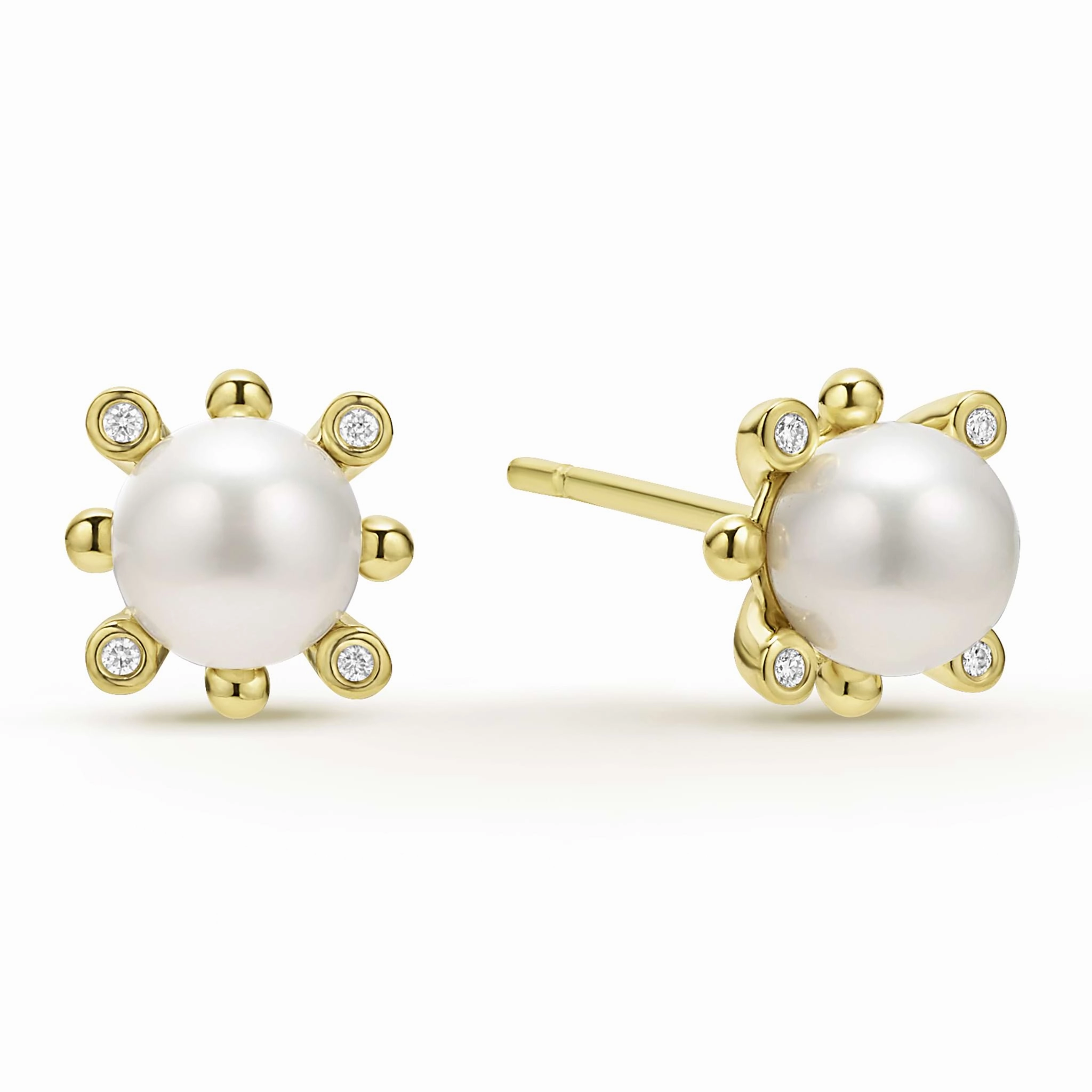 Luna 18K Gold Diamond Fleur Pearl Earrings and Necklace Gift Set