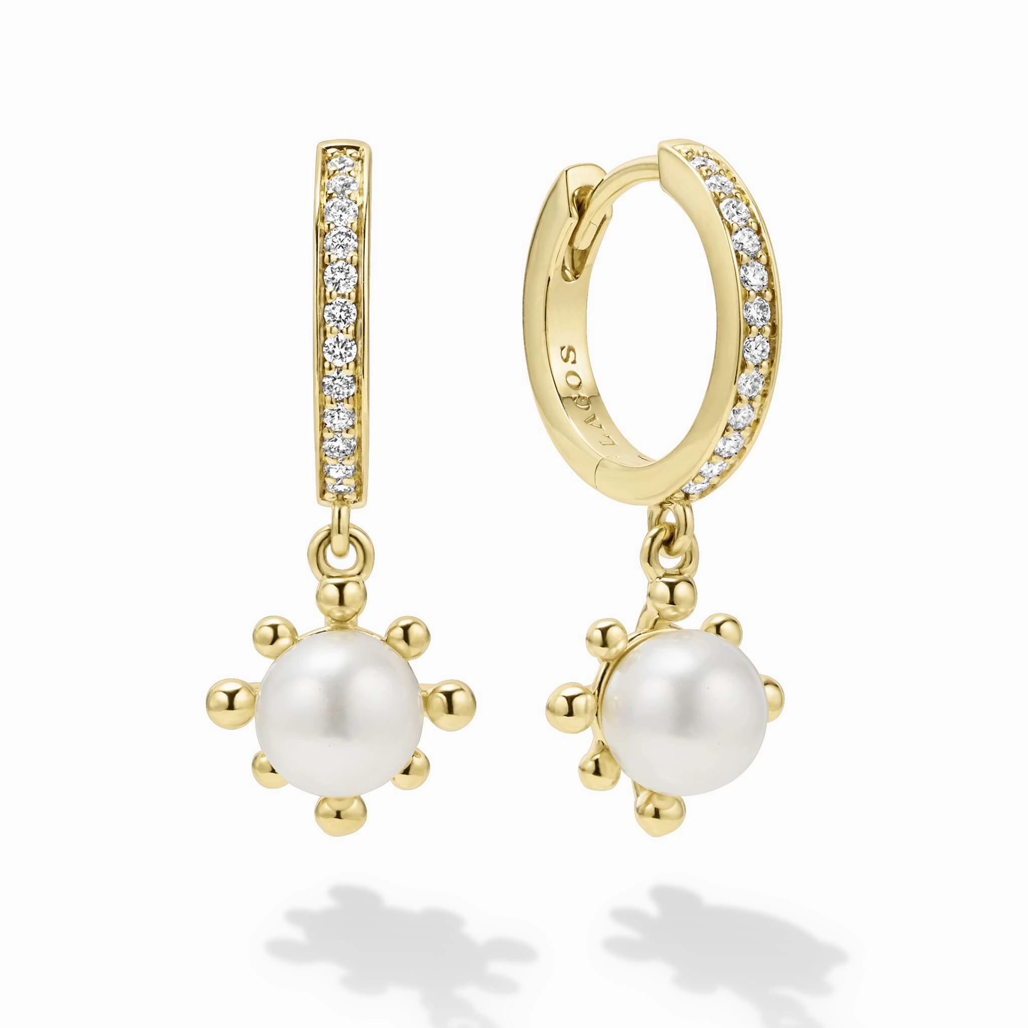 Luna 18K Gold Fleur Pearl Diamond Huggie Earrings