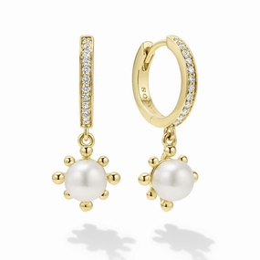 Luna 18K Gold Fleur Pearl Diamond Huggie Earrings
