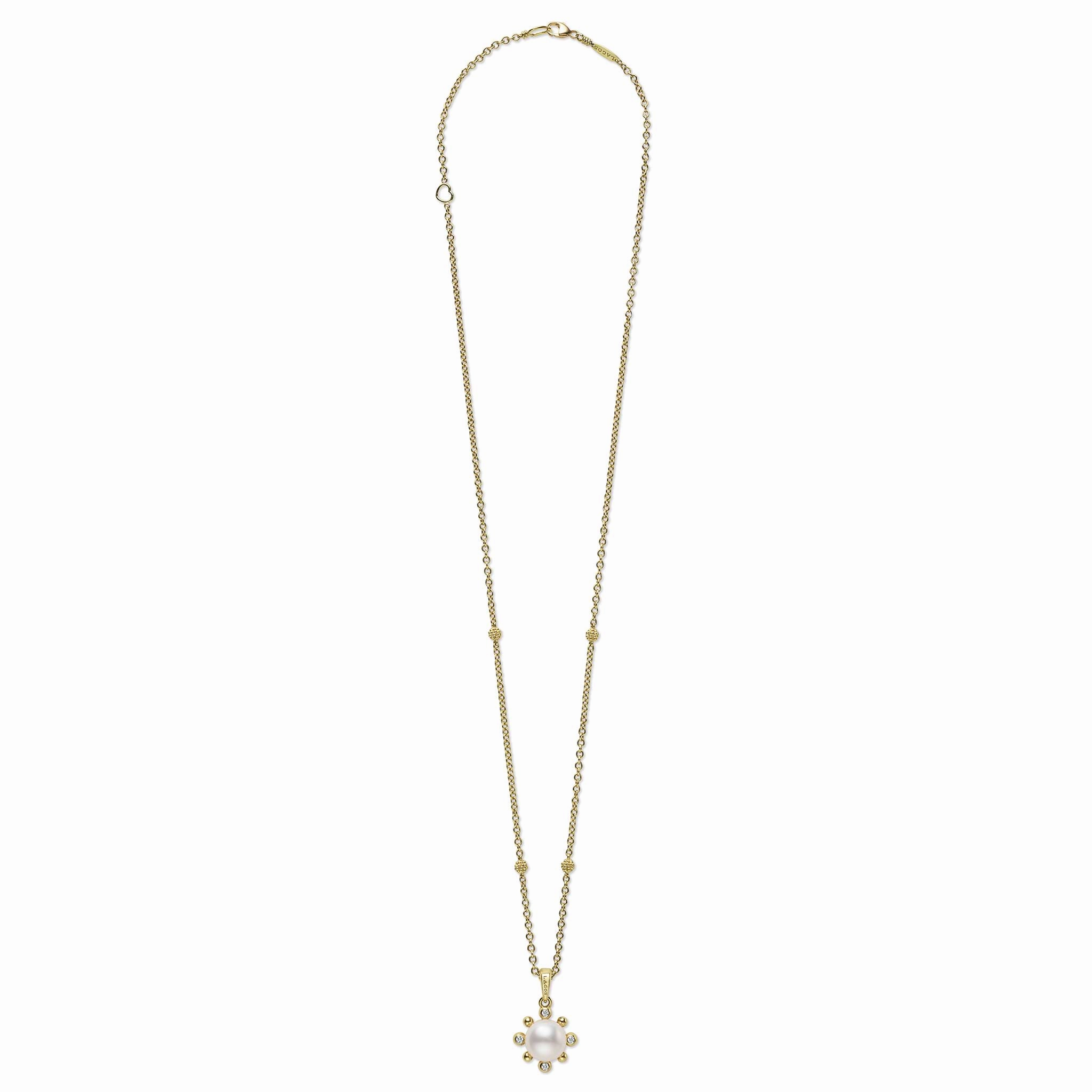 Luna 18K Gold Fleur Pearl Diamond Pendant Necklace
