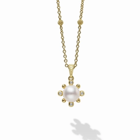 Luna 18K Gold Fleur Pearl Diamond Pendant Necklace