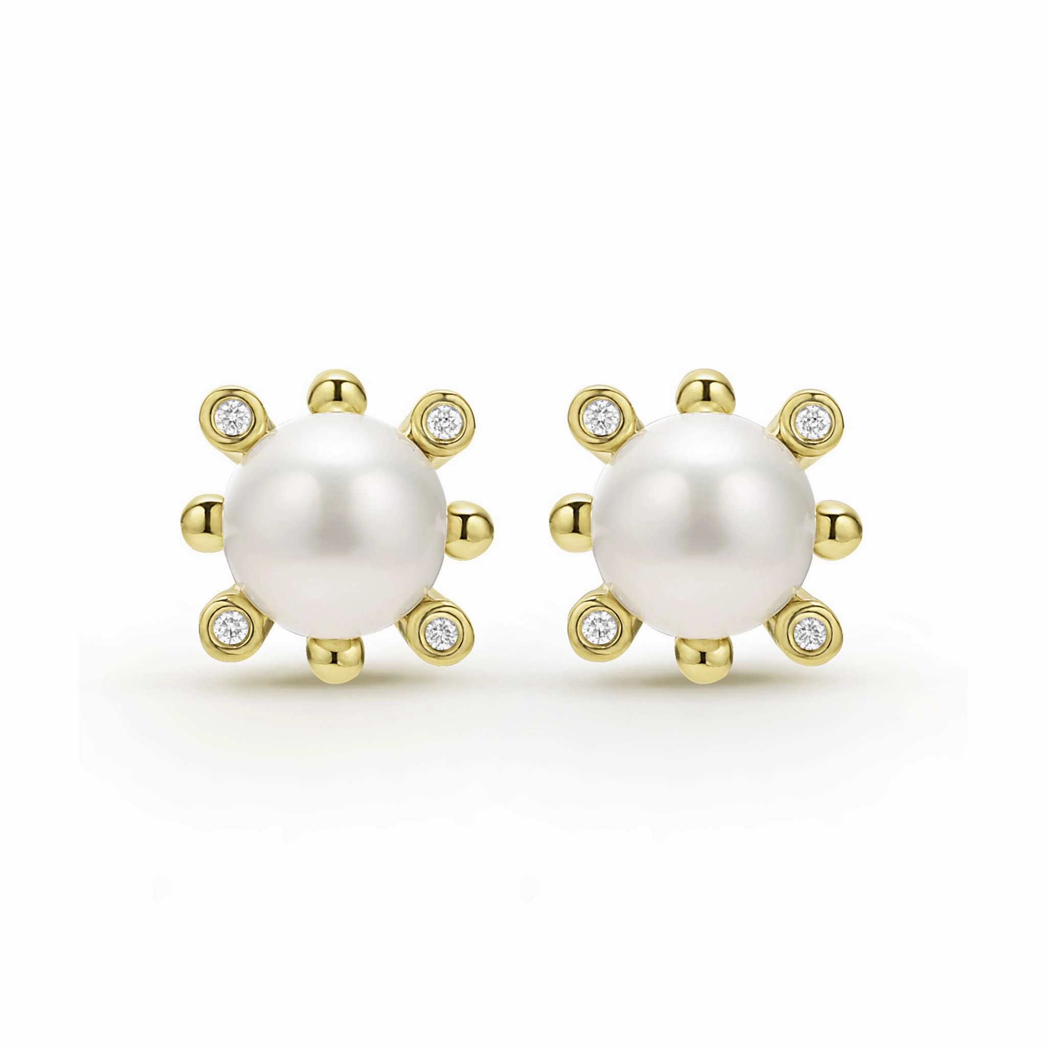 Luna 18K Gold Fleur Pearl Diamond Stud Earrings