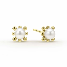 Luna 18K Gold Fleur Pearl Stud Earrings