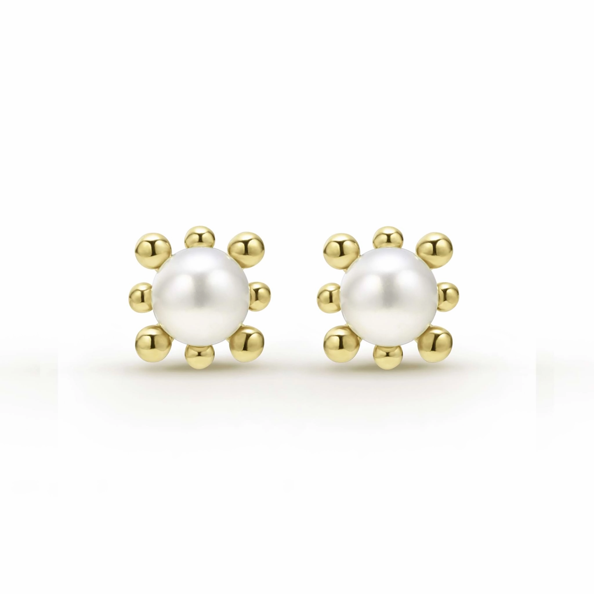 Luna 18K Gold Fleur Pearl Stud Earrings
